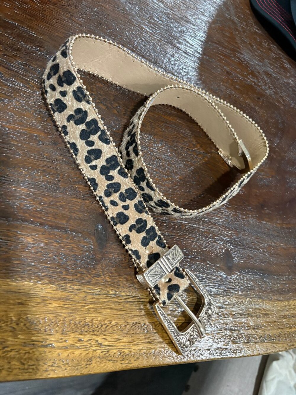 Leopard print Fur Feel Western Ladies Belt Large Gold tone Buckle & trim NEW